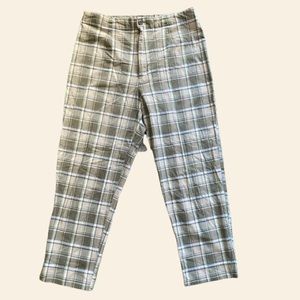 Vintage White Stag Green Plaid Lightweight Cotton Ankle  Pants Womens Size 10